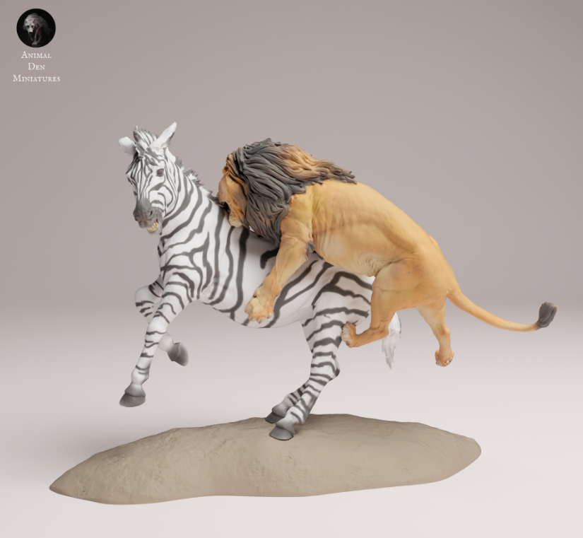 Lion attacks Zebra from Animal the miniatures as 3D print