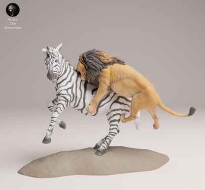 Lion attacks Zebra from Animal the miniatures as 3D print