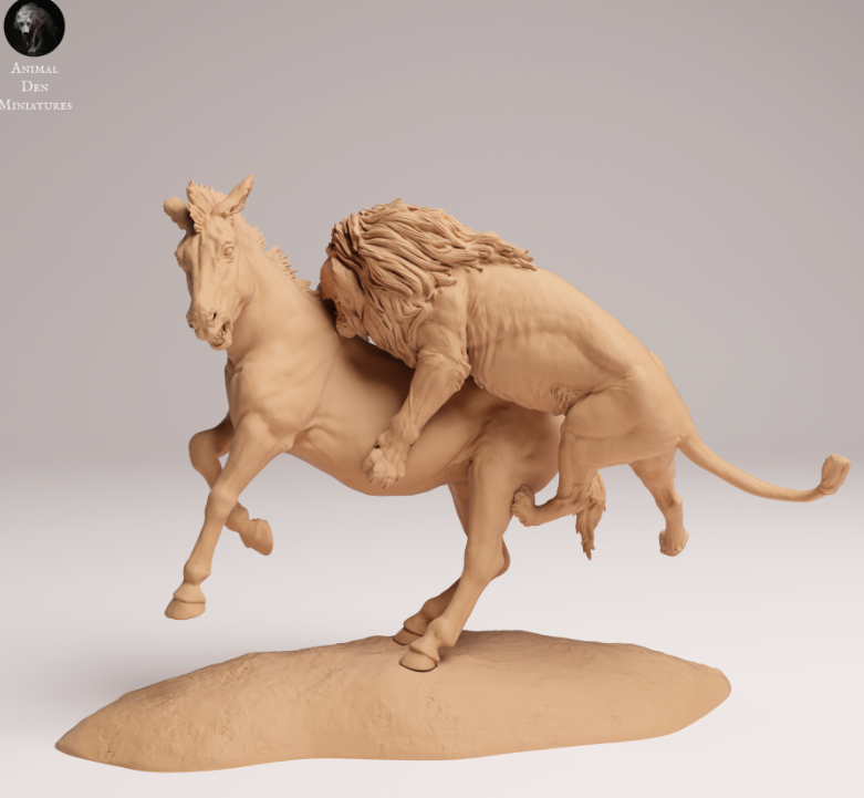 Lion attacks Zebra from Animal the miniatures as 3D print