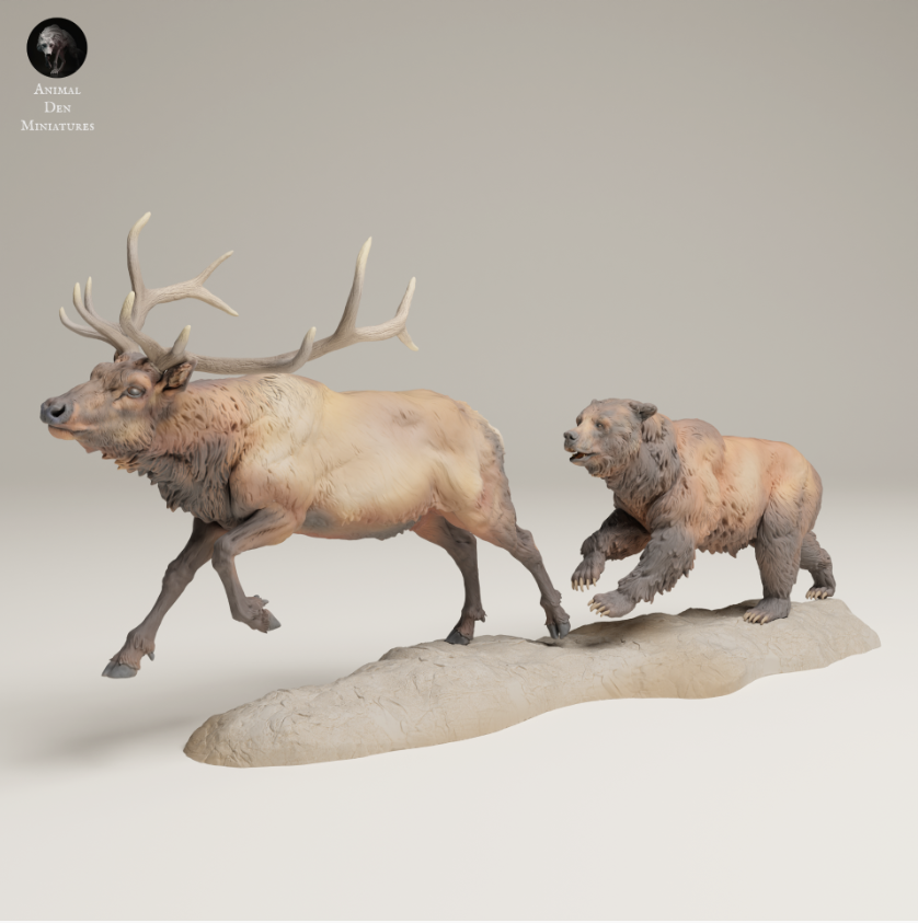 Grizzly Bär jagt einen Hirsch von Animal den miniatures als 3D Druck